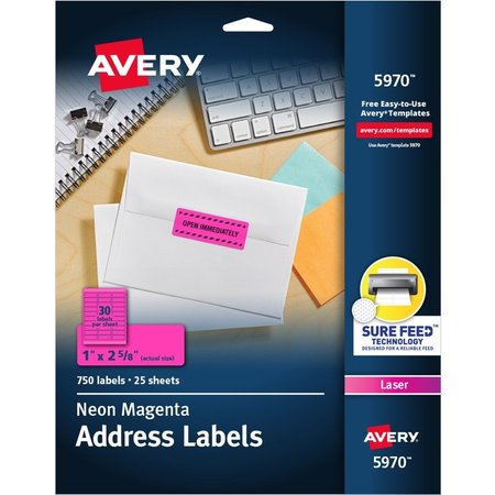 AVERY Label, Neon, Perm, 1X2.5, Mgnta 750PK AVE5970